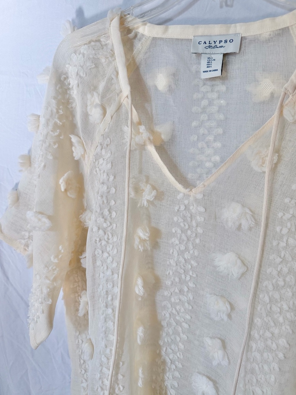 Calypso St. Barth Ivory Textured Boho Tunic Greek Goddess Top